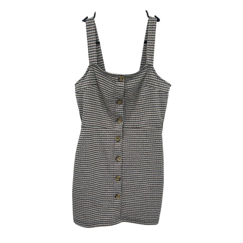 Y2K‎ Houndstooth Button Front Mini Pinafore Mini Dress XS Preppy Sporty 90s